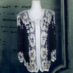 Tan-Chho Vintage 80's 100% Silk Sequin & Bead Embellished Jacket